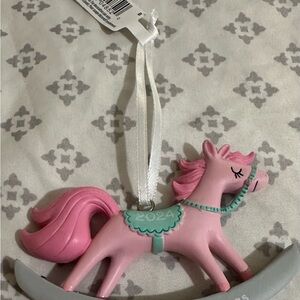 Hallmark Pink and Green Rocking Horse Ornament
